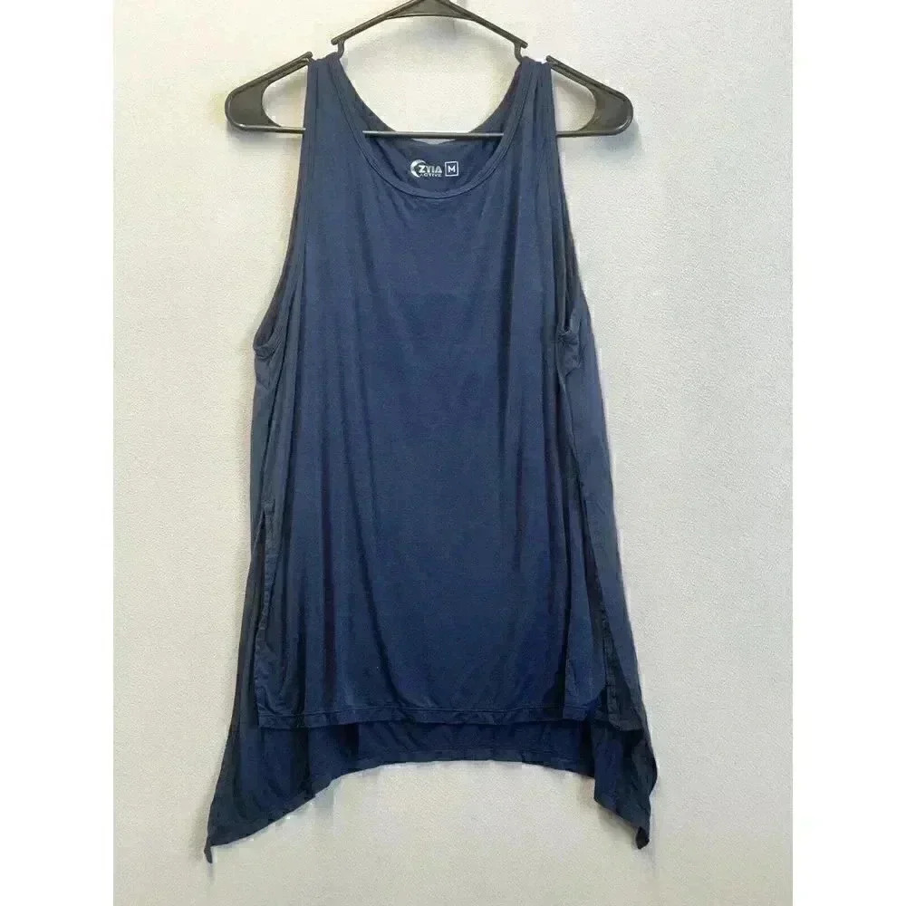 Zyia Active Women's Medium Navy Blue Shark Bite Split Hem Exercise Tank Top